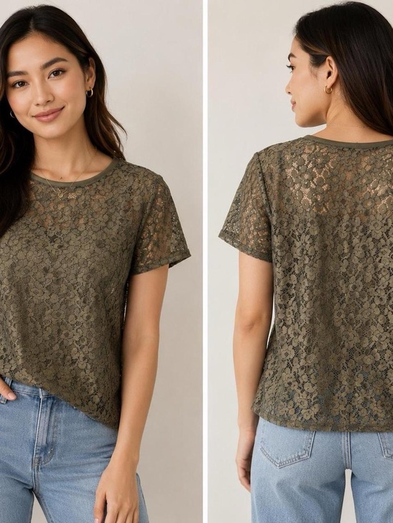 H&M Tops - Olive Lace Short-Sleeve Tee - Women